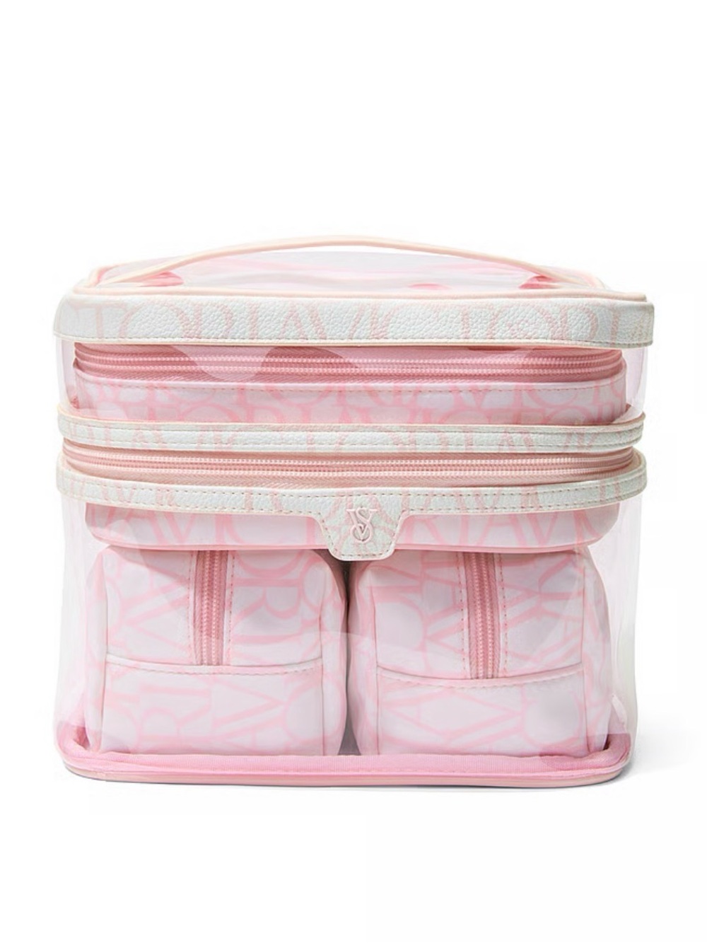 Victoria's Secret Pink and White Logo Clear Cosmetic Train Case